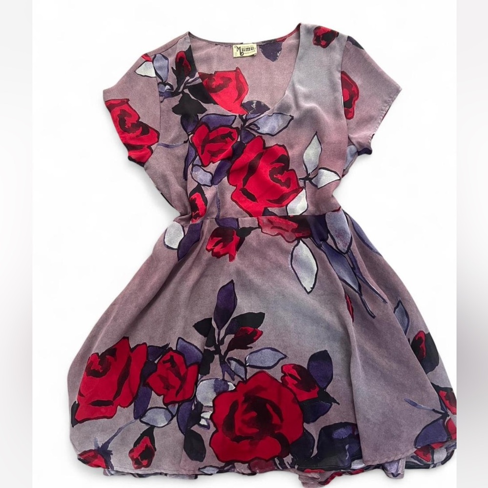 Show Me Your Mumu Purple Dress with Red Rose Print